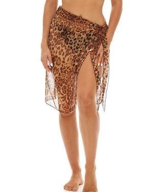 Women's Jordan Taylor Animal-Print Swim Cover-Up Wrap Skirt, Leopard