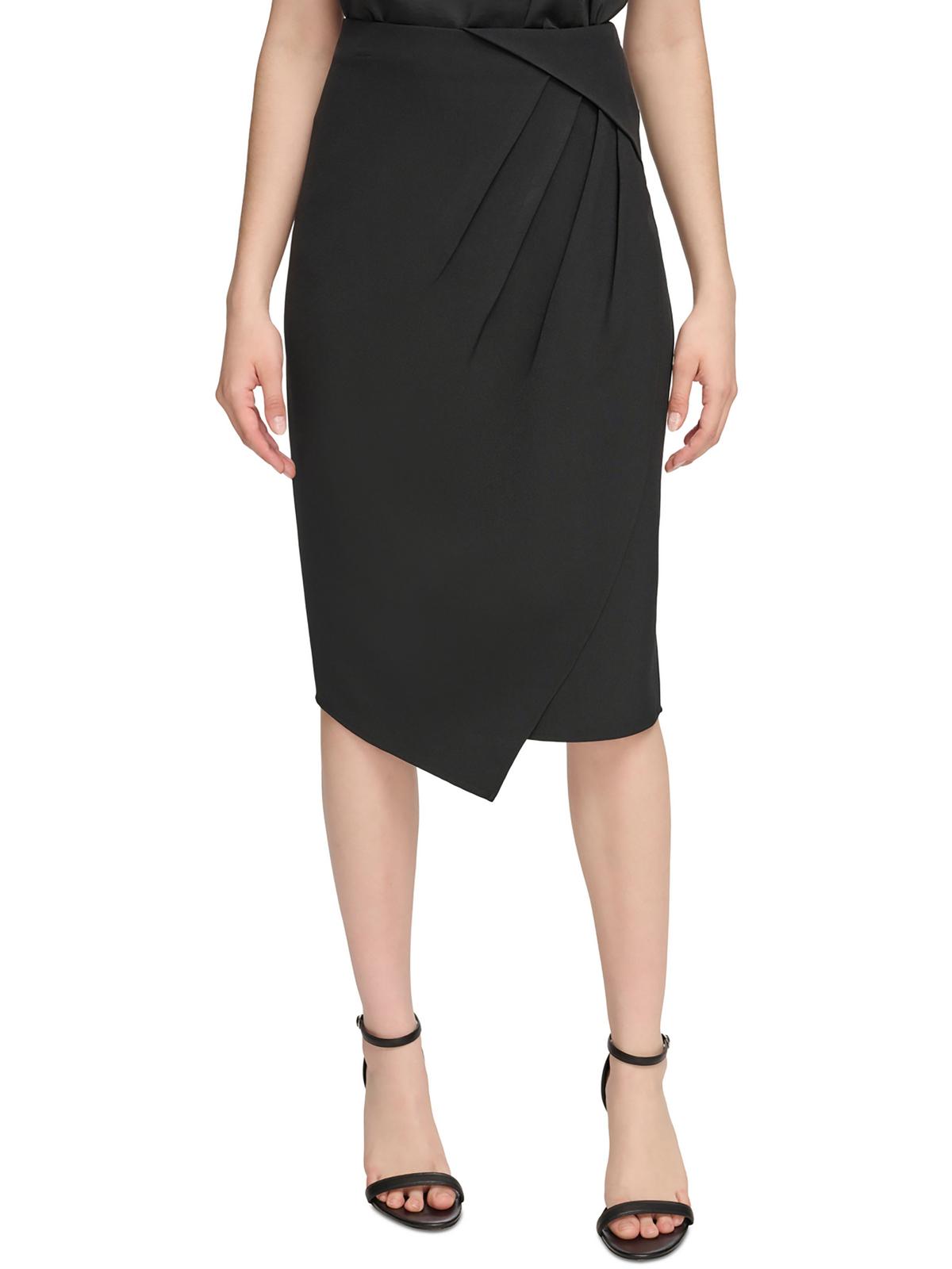 Womens Pleated Knee Length Wrap Skirt