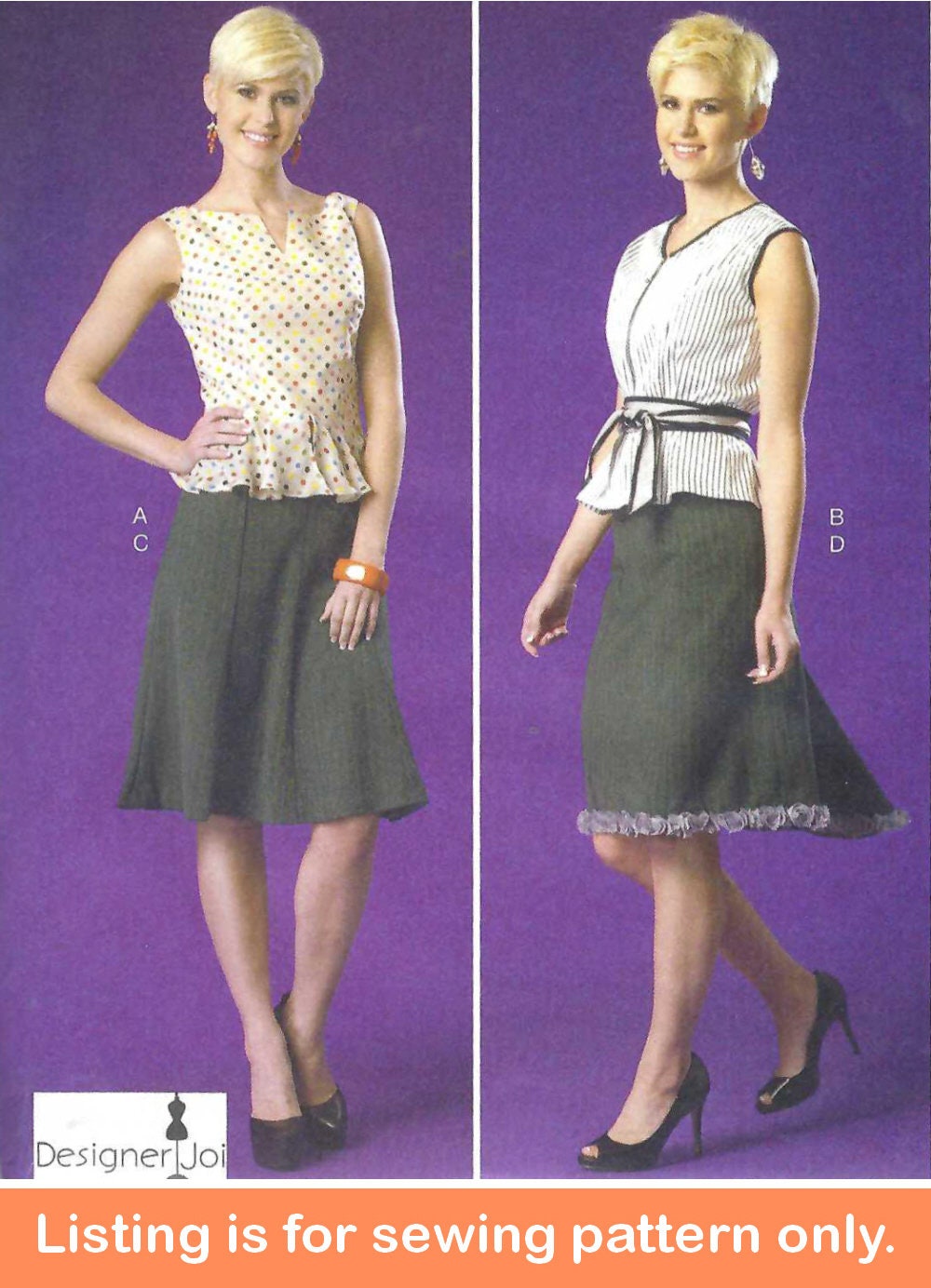 Womens Sewing Pattern | Sew Woman Misses Clothes Clothing Belt Belted Top Skirt Work Peplum Size 14 16 18 20 22 Plus Spring Summer 7017