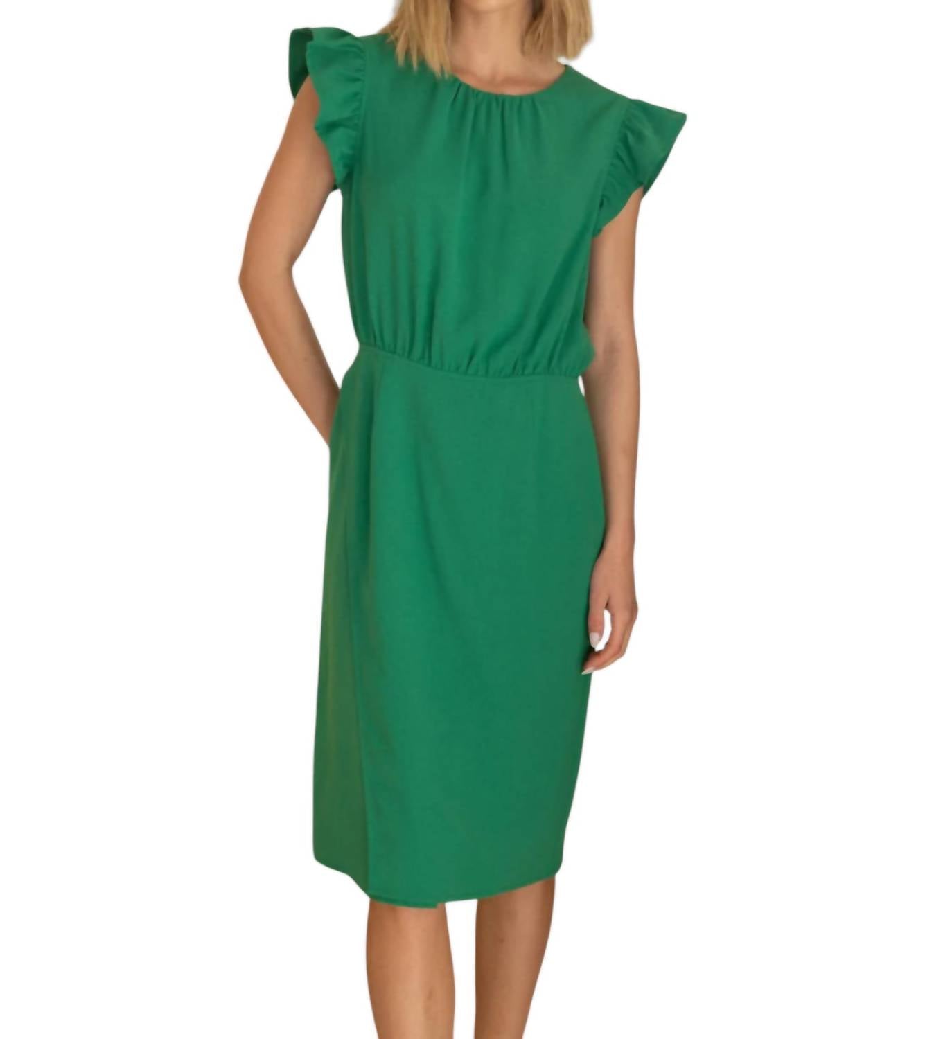 Wrap Skirt Ruffled Sleeve Midi Dress In Green