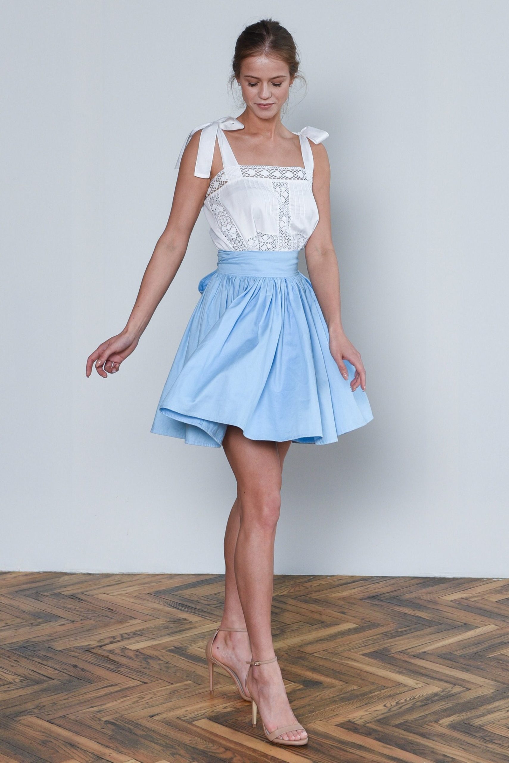 Wrap Skirt, Tie Gathered 1950S Vintage Around Skirt Cottagecore High Waist Swing - Alice in Wonderland