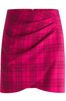 Wrap-front mini skirt in checked stretch material- Patterned Women's Business Skirts size 4