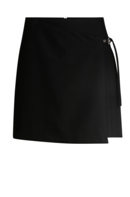 Wrap mini skirt with branded belt buckle- Black Women's Business Skirts size 4