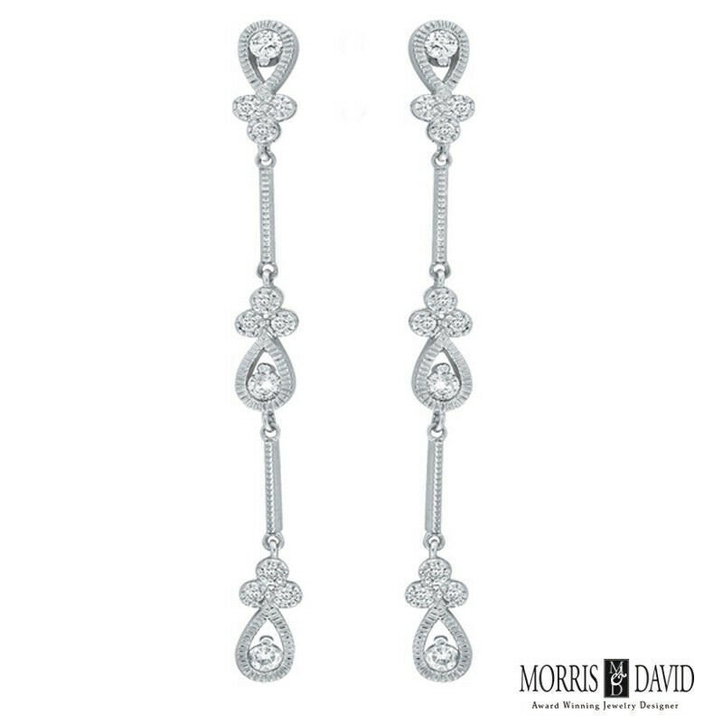 0.61 Carat Natural Diamond Drop Chandelier Stiletto Earrings G Si 14K White Gold