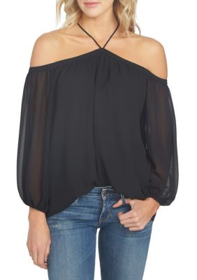 1.State Women's Long Sleeve High Neck Blouse, Black, Small