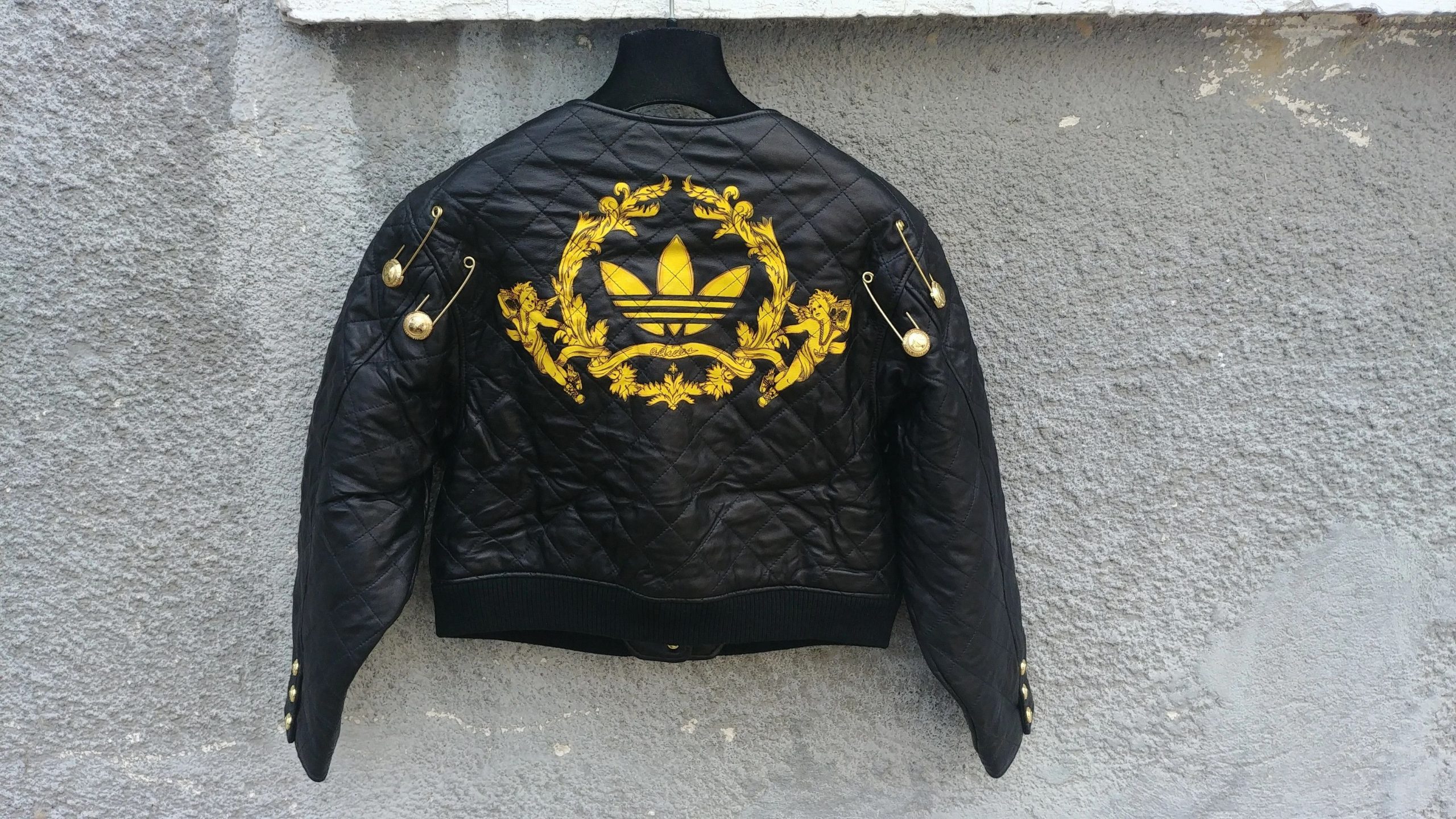 $1000 Adidas Originals Jeremy Scott Quilted Leather Jacket in Black, Women's (Size Large)