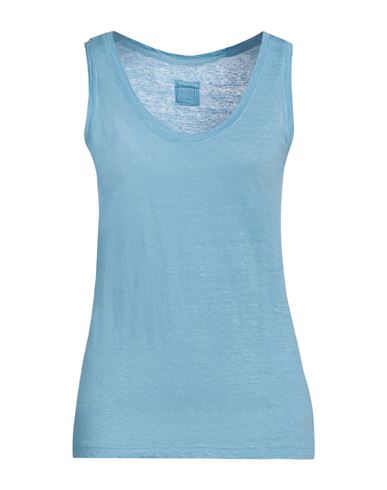 120% Lino Woman Tank top Sky blue Size L Linen