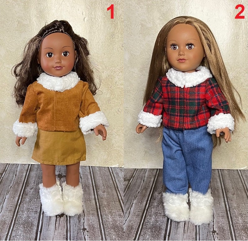 18In Brown Corduroy Or Red Green Plaid Wool With White Faux Sherpa Doll Jacket Coat Handmade For American Dolls & Other Dolls