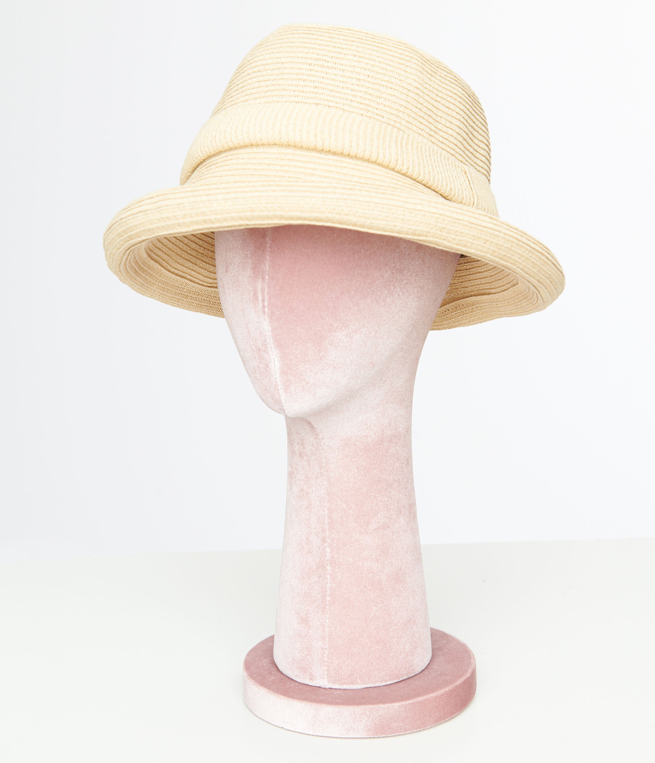 1950S Beige Straw Bowler Hat