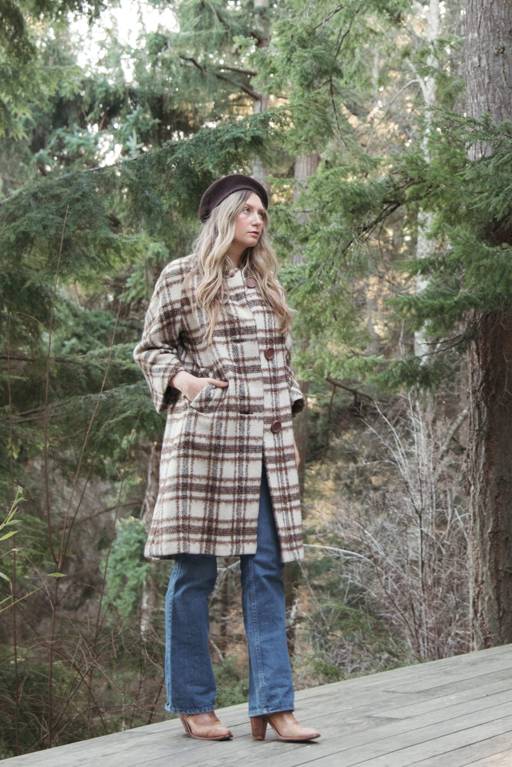 1950's Plaid Wool Coat With Matching Scarf