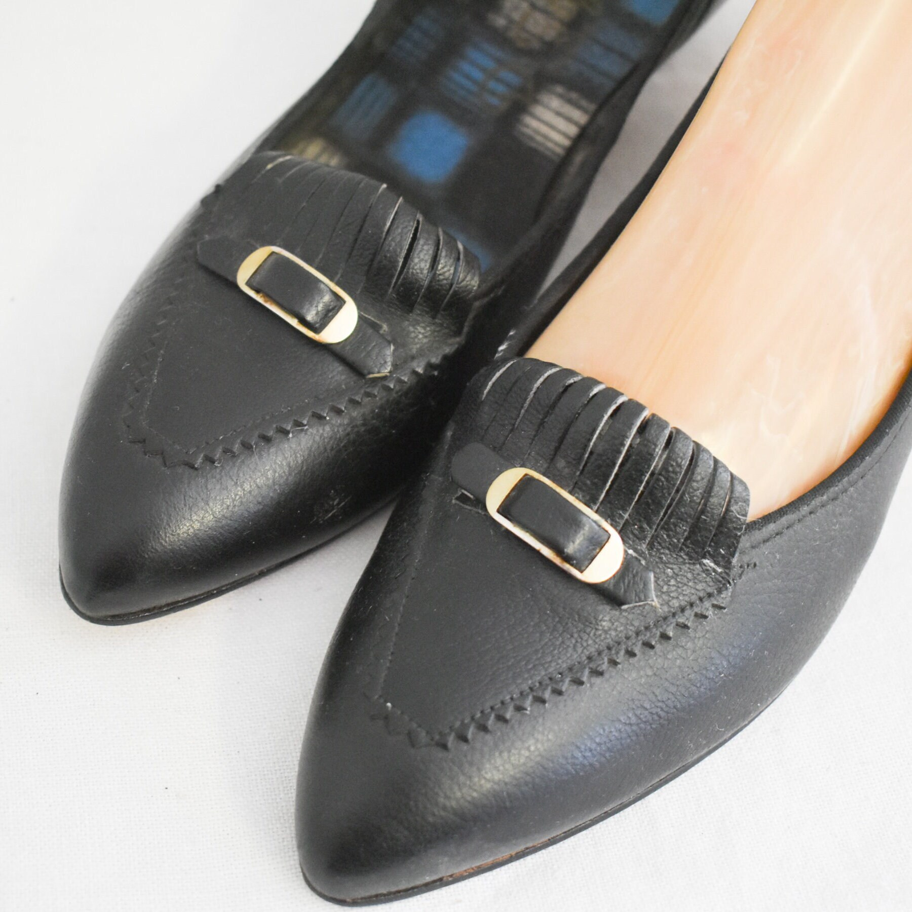 1960S Di Stefano Black Leather Loafers, Size 6M