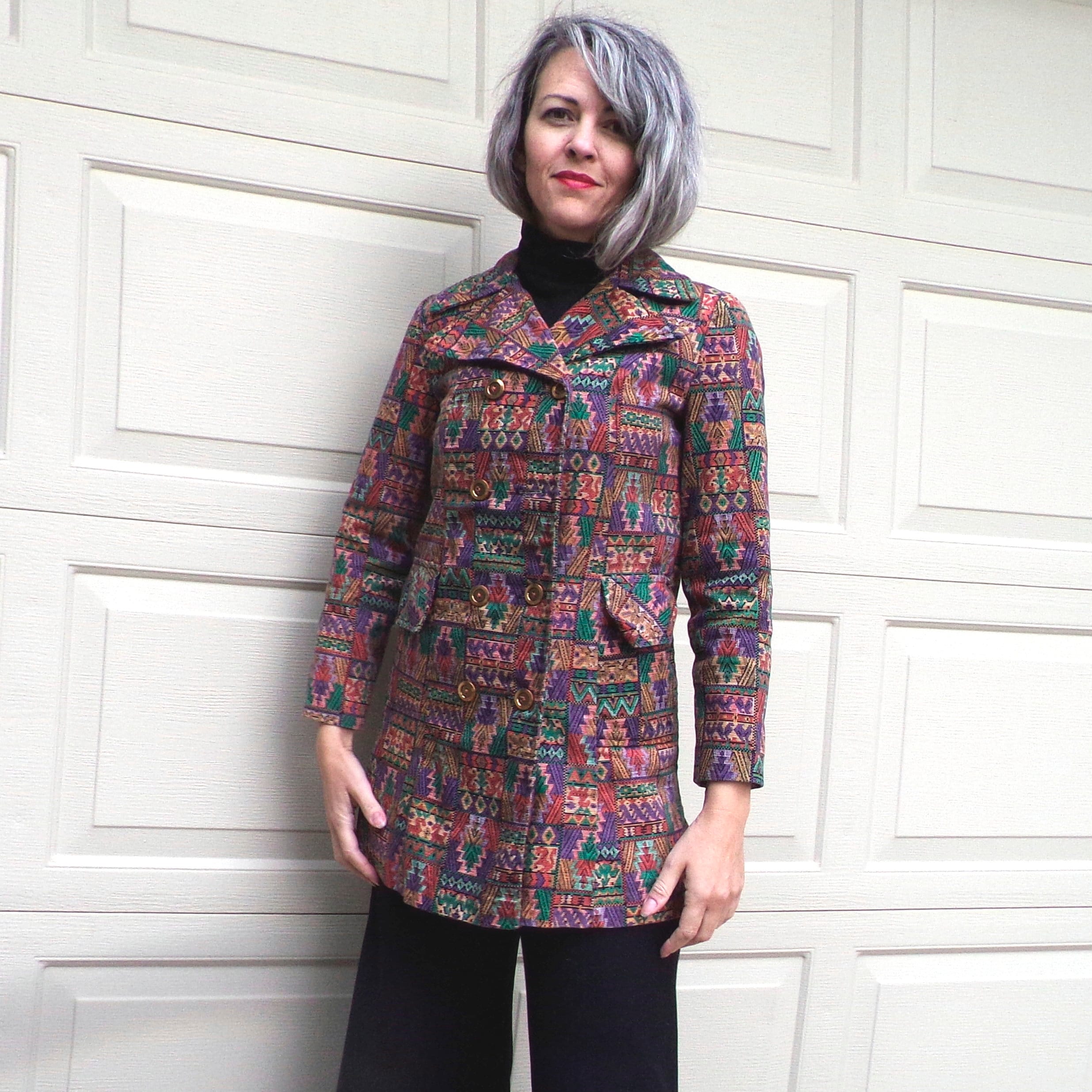 1960's Tapestry Print Jacket Pea Coat 60's S | G1