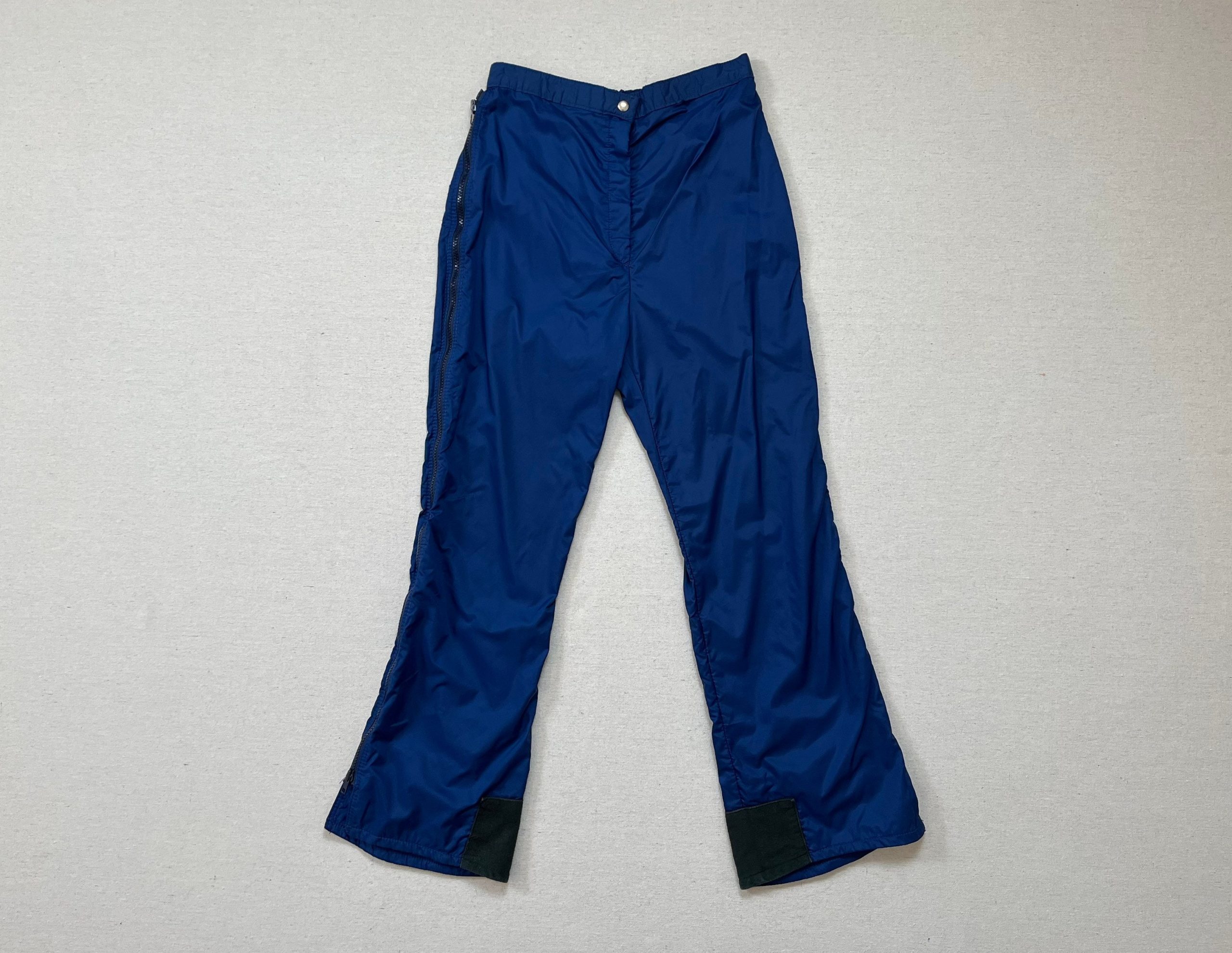 1970's, Nylon, Bootcut, Zip Leg, Ski Pants in Navy With Black Trim By White Stag