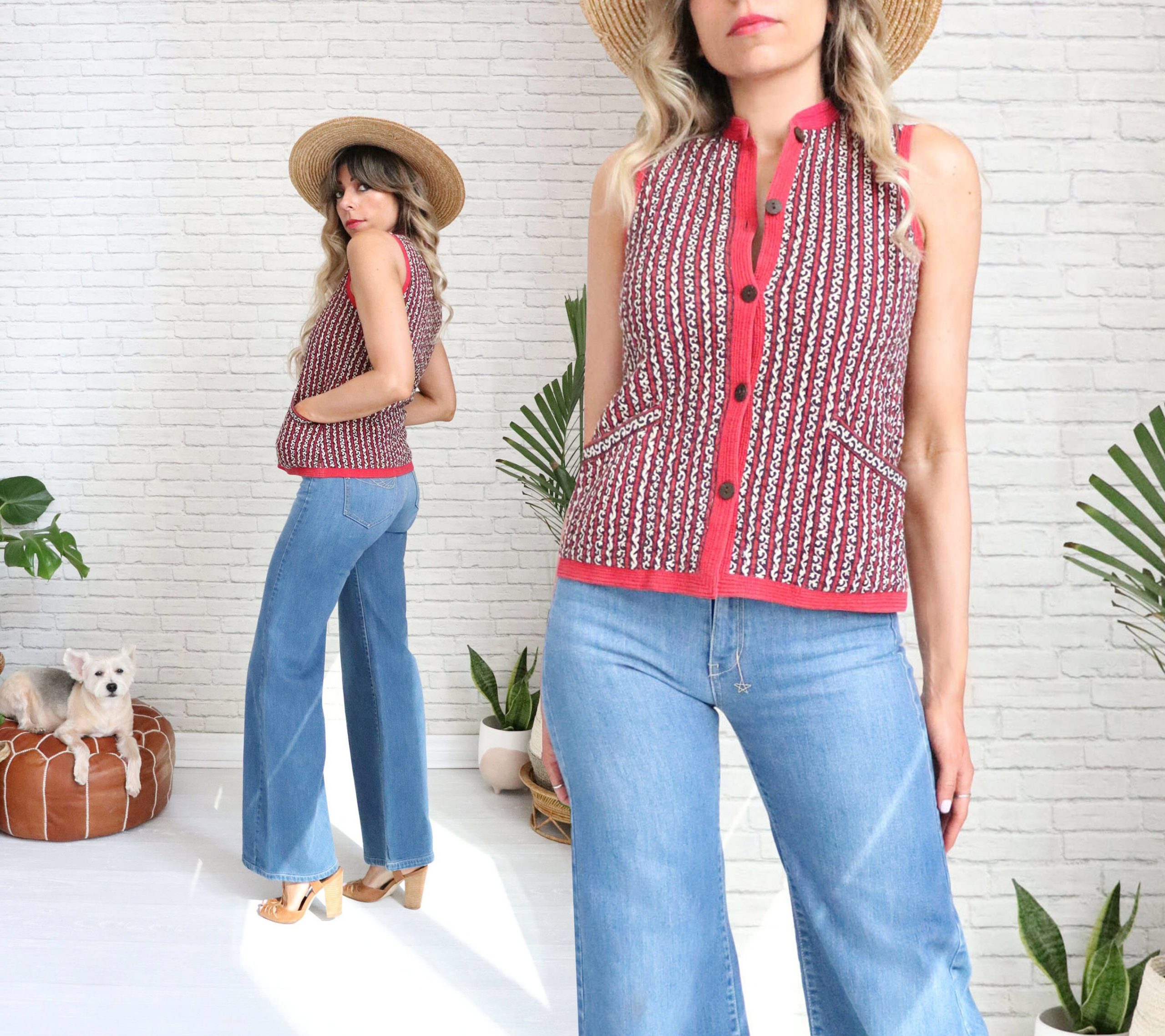 1970's Quilted Vest || Size Xs Ladies Bohemian Boho Hippie Cotton Waistcoat Button Down India Gilet