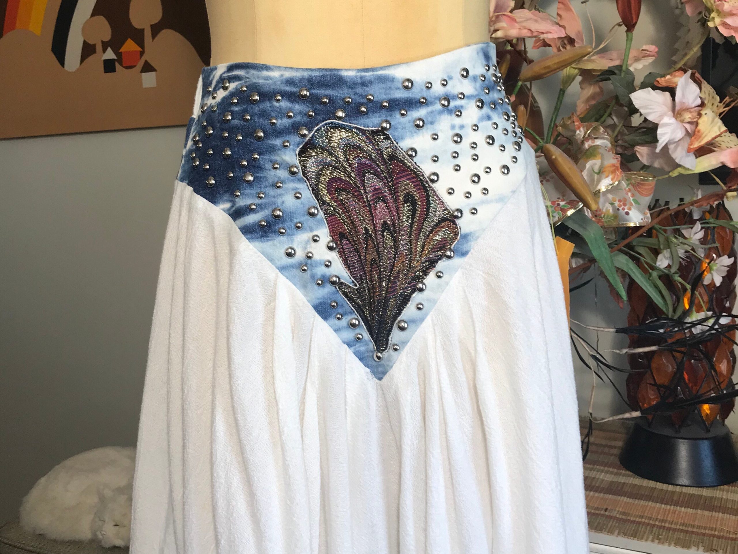 1980S Acid Wash Denim Gauze Skirt