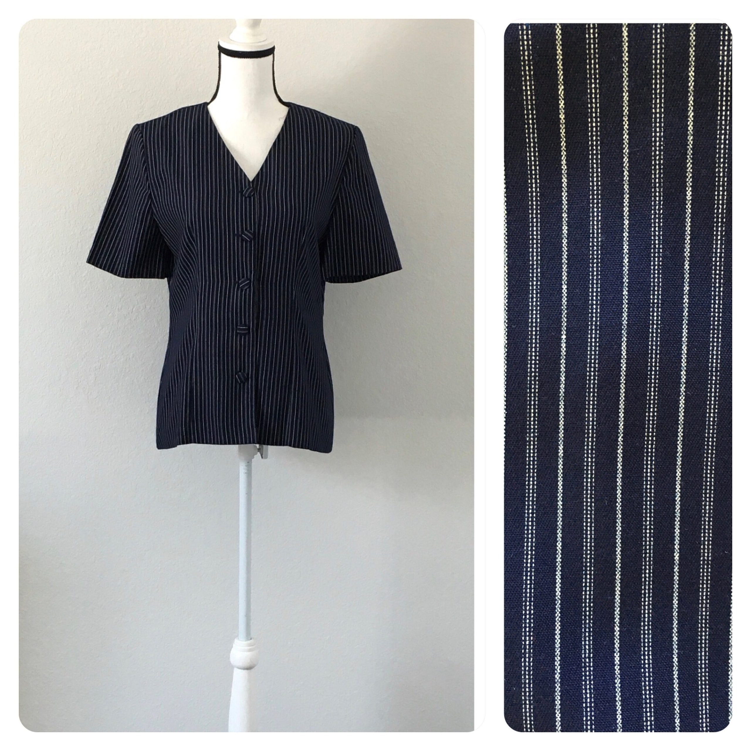 1980S Pinstriped Shacket, Vintage Navy & White Short Sleeve Blazer