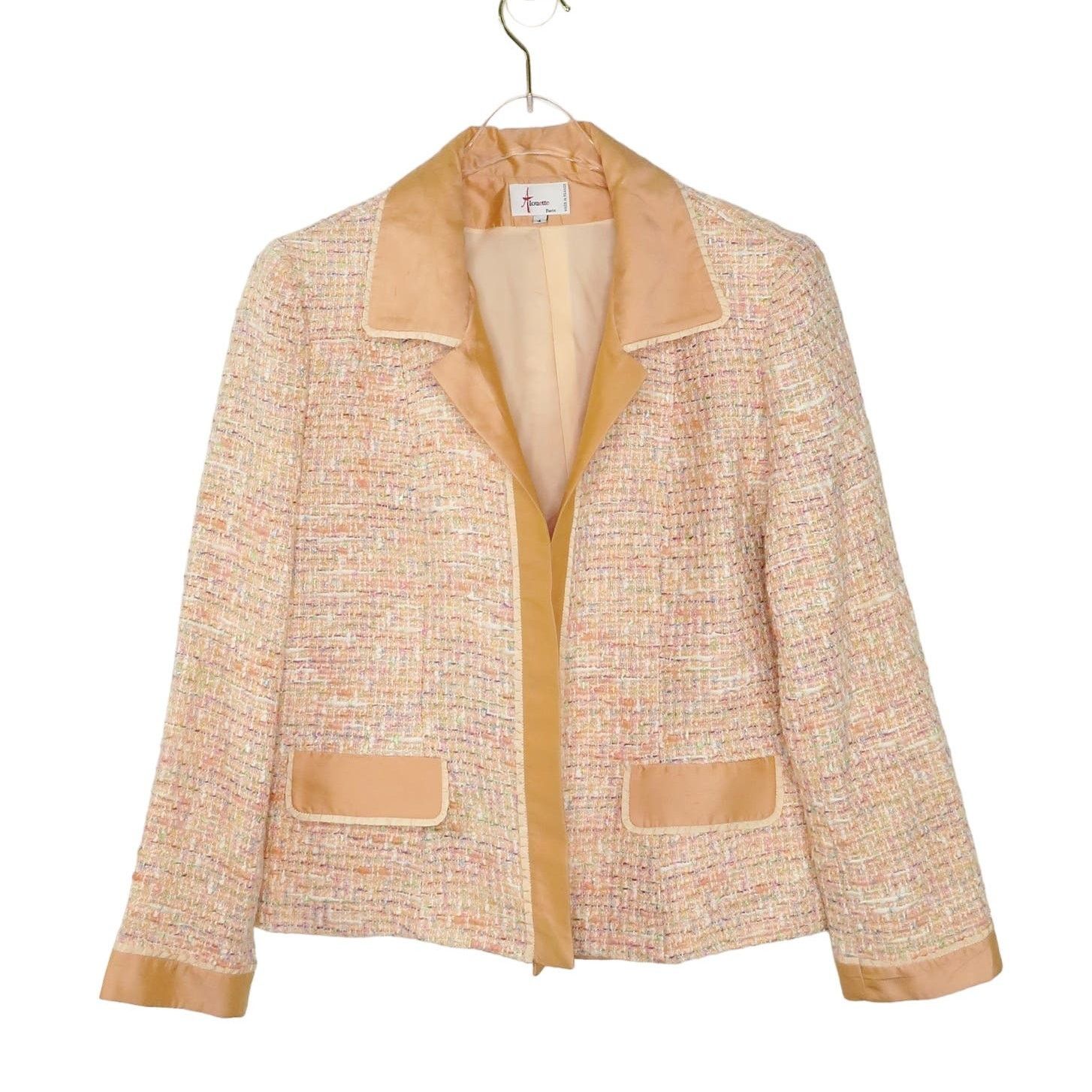 1980S Vintagepink Tweed Blazer Jacket Small Retro Glam, Women's