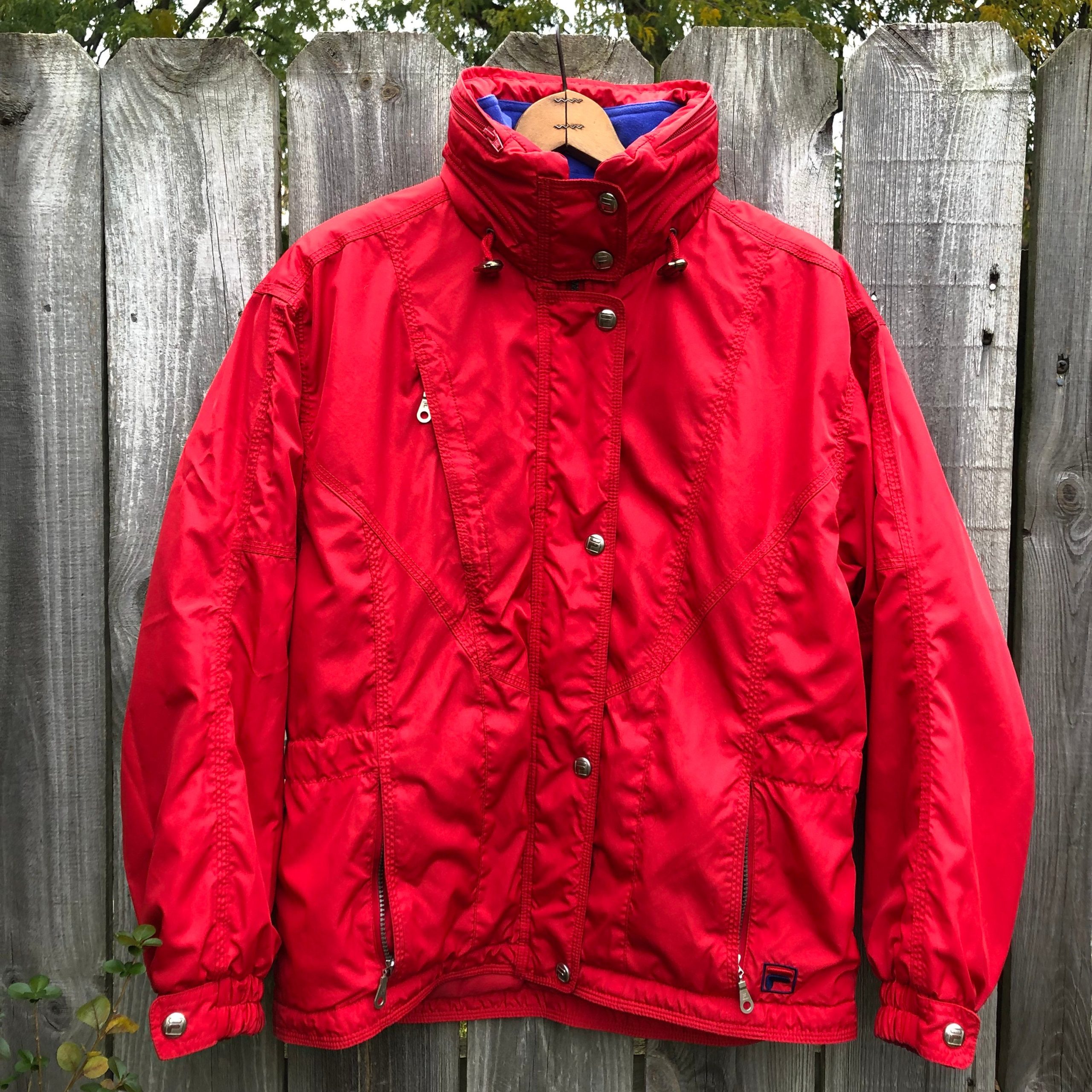 1980S/90S Fila Ski Jacket in Bright Red & Purple, Has Hidden Hood Lots Of Pockets. Free Shipping