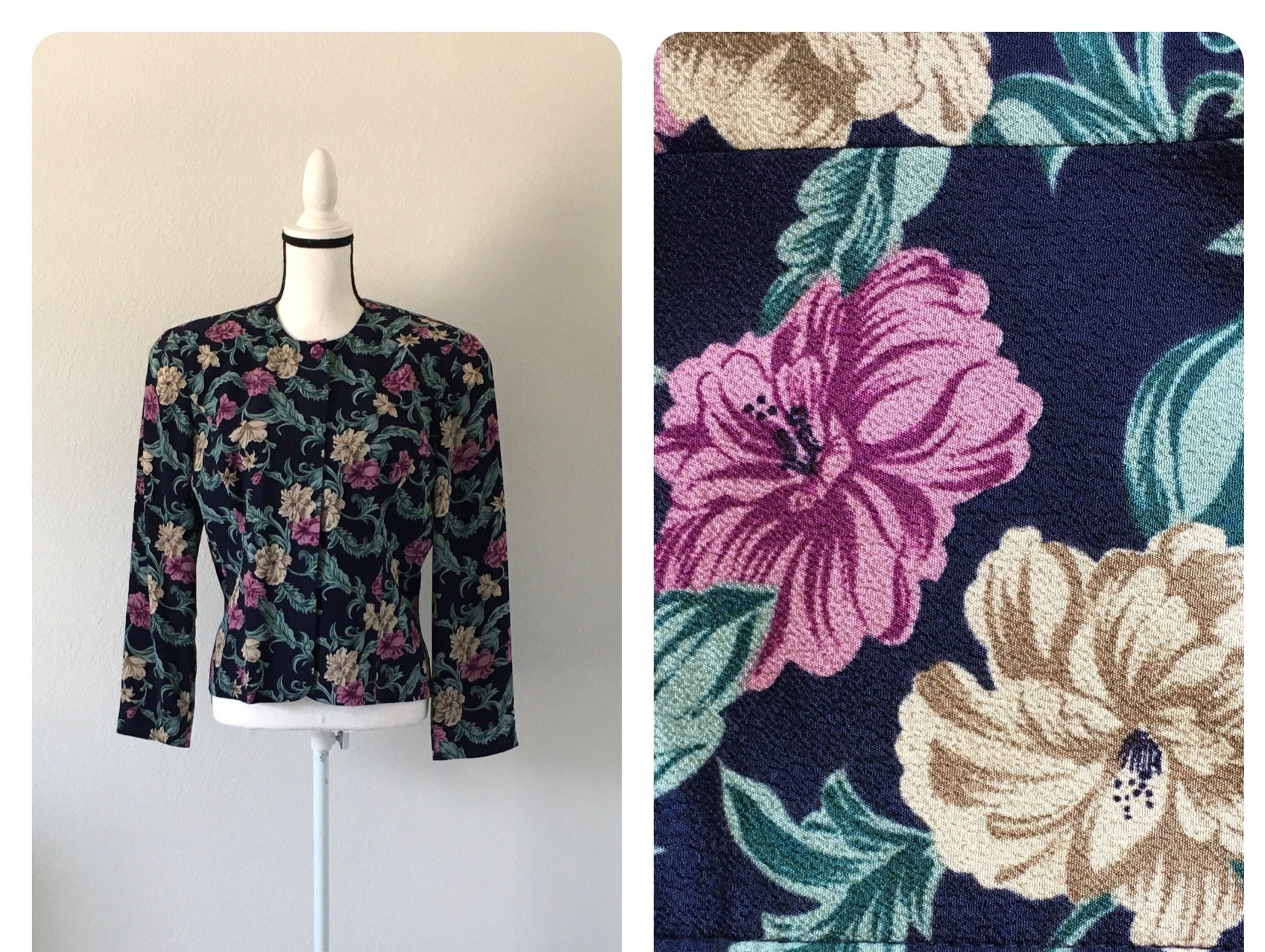 1990S Dark Floral Blazer, Vintage Cropped Jacket