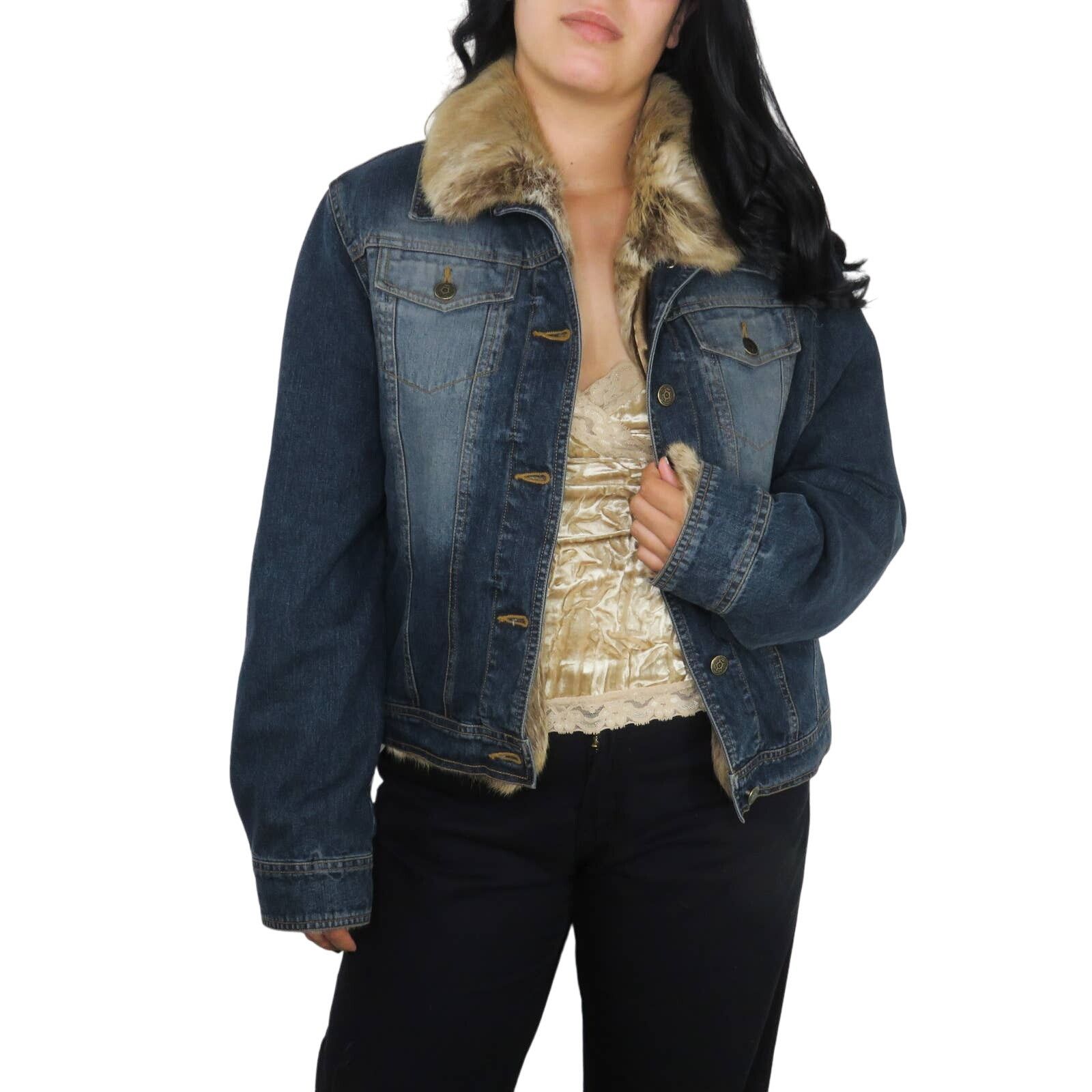 1990S Vintage Rabbit Fur Jean Jacket Denim Jacket Large in Blue, Women's