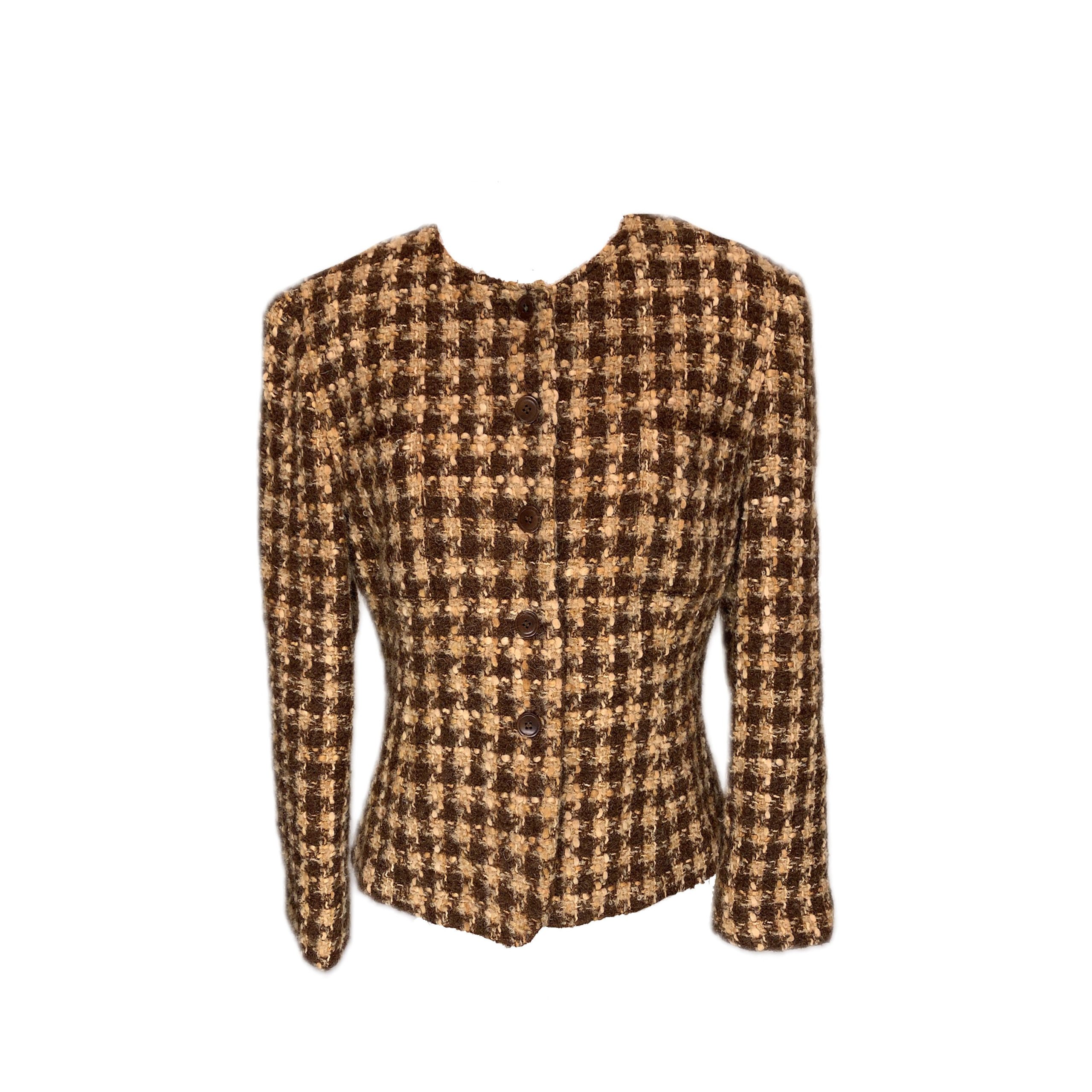 1990's Jones New York Brown Wool Plaid Crop Clueless Blazer Active