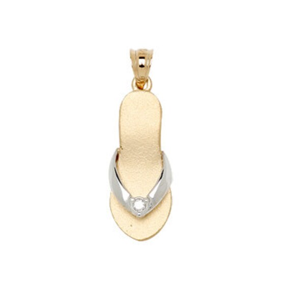 2-Tone 14Kt White & Yellow Gold Flip-Flop Pendant With Diamond Accent