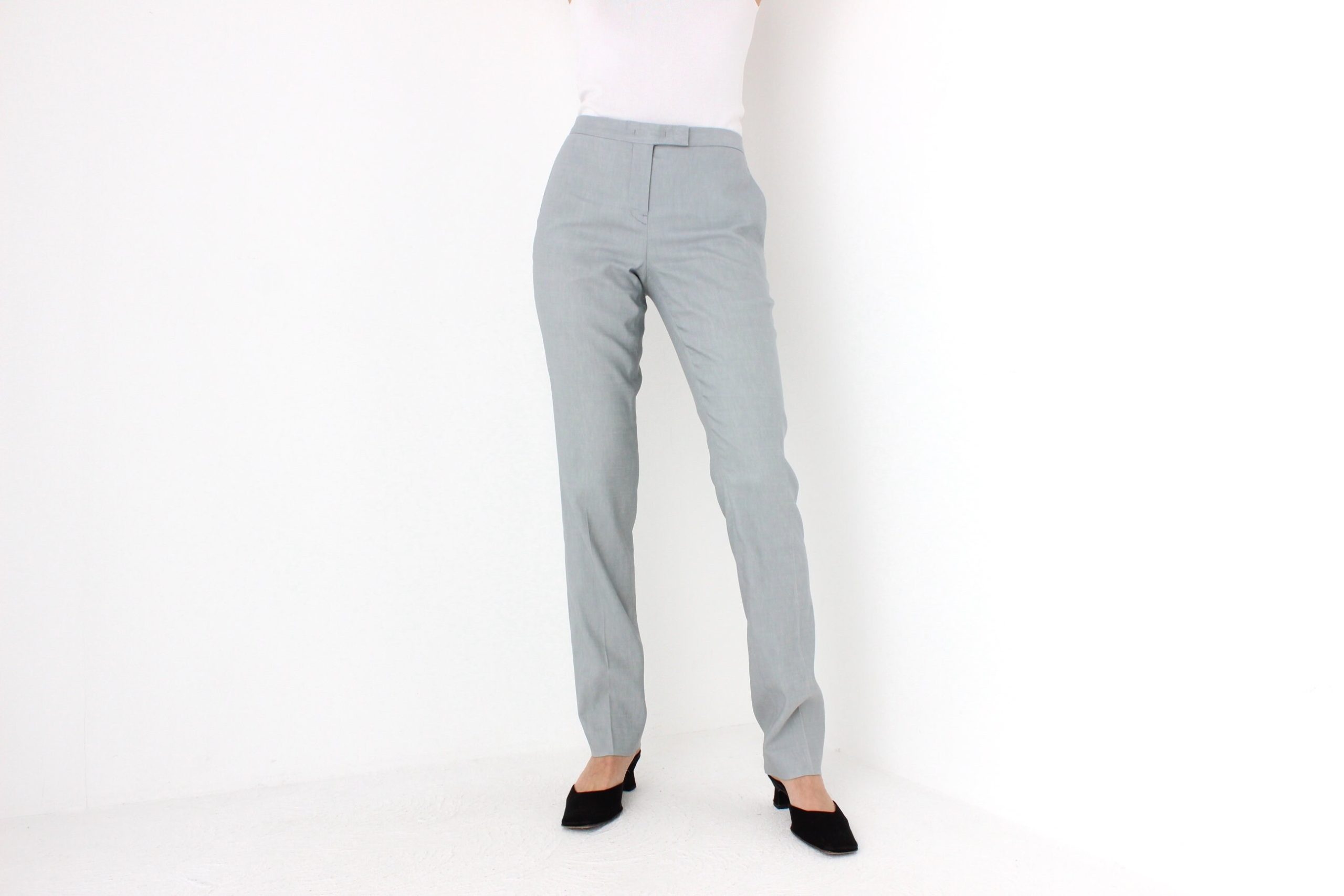 2000S Jil Sander Wool & Linen Stretch Fitted Minimal Tailored Pastel Slim Trousers/Suit Pants