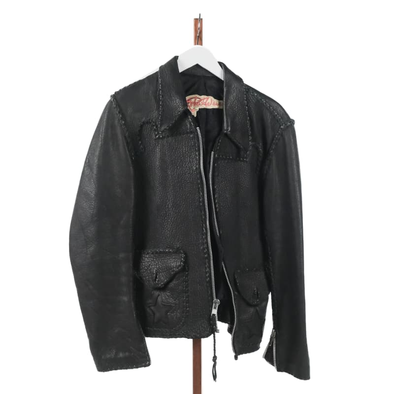 2000s Robert Warner Black leather jacket custom stiching Black