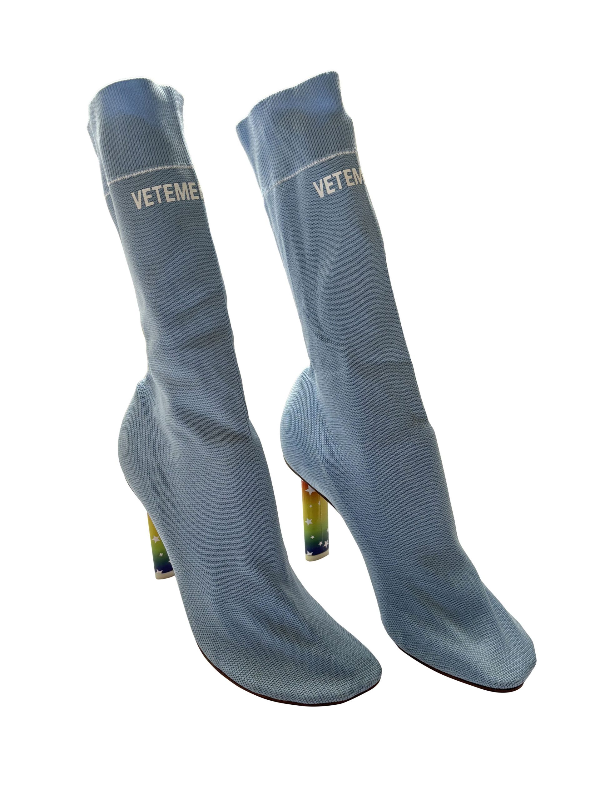 2016 Vetements Demna Lighter Heel Shoes Sock Boots in Light Blue, Women's (Size 9)