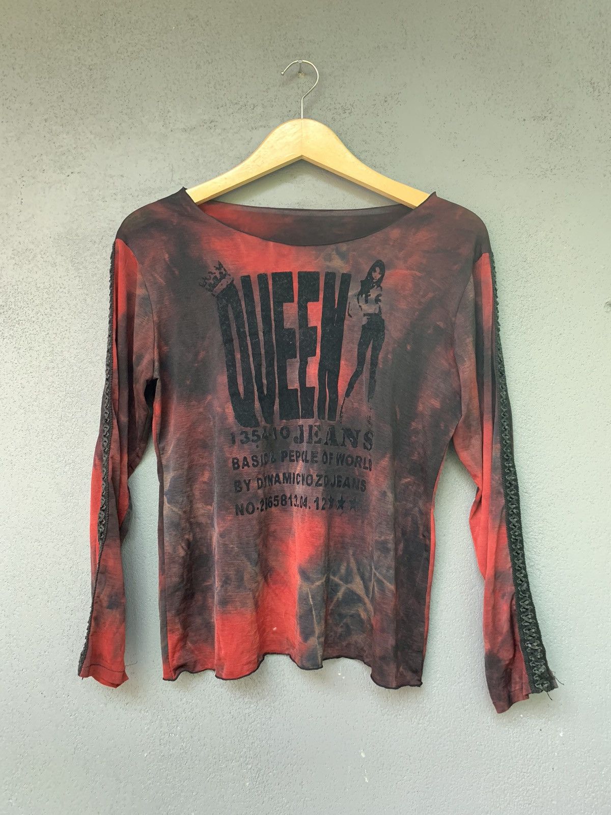 20471120 x Beauty Beast Blacfridayvintage Mesh Top Queen Red Velvet in Tie Dye Red Black, Women's (Size Small)