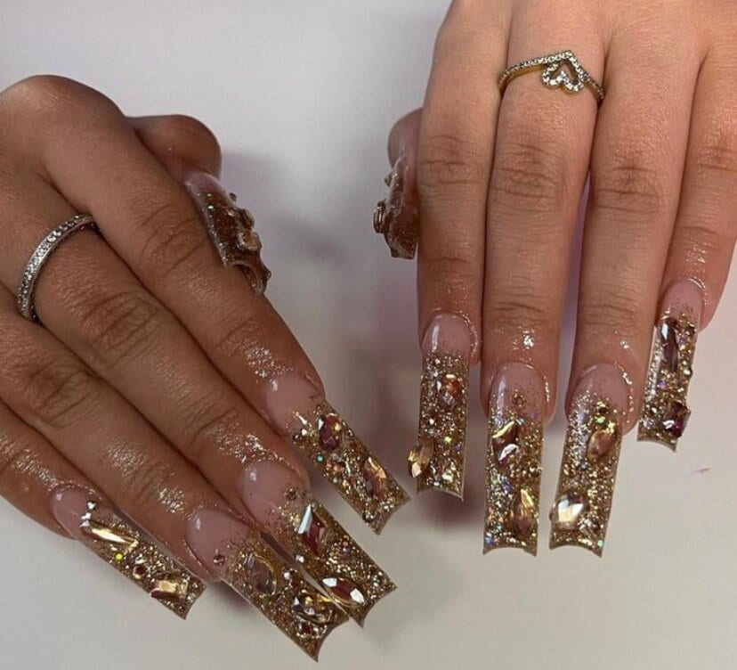 24 Karat | Golden Bling Nails Gold Glitter Luxury Coffin Stiletto Square Press On