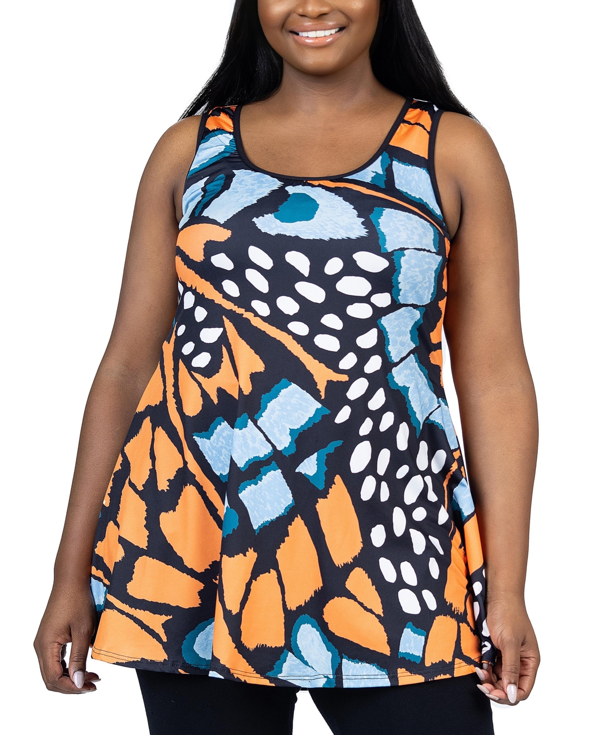 24seven Comfort Apparel Plus Size Scoop Neck Tank Top - Orange Multi