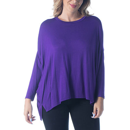 24seven Comfort Apparel Plus Womens Round Neck Long Sleeve Tunic Top, 1x, Purple