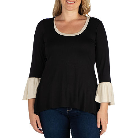 24seven Comfort Apparel Plus Womens Scoop Neck Long Sleeve Tunic Top, 2x, Black