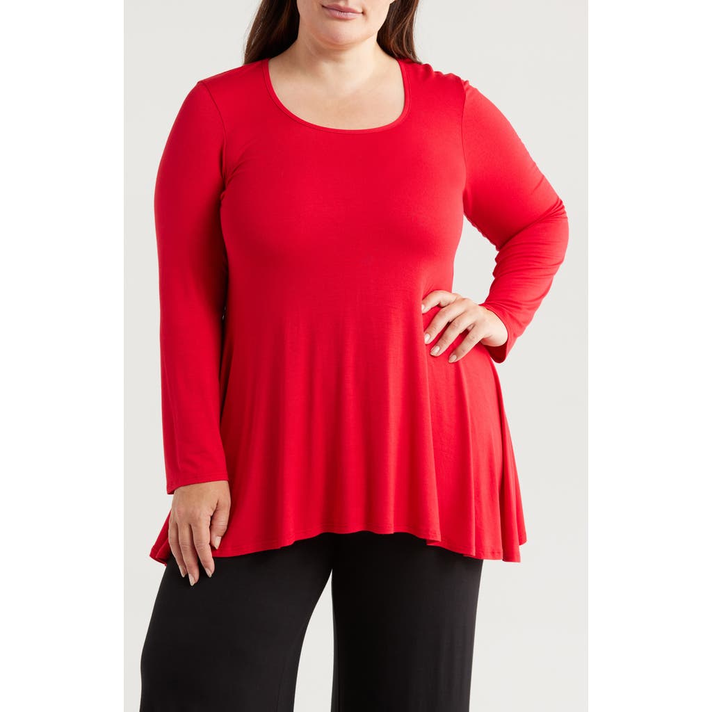 24seven Comfort Apparel Swing Asymmetric Hem Tunic Top in Red at Nordstrom, Size 2X