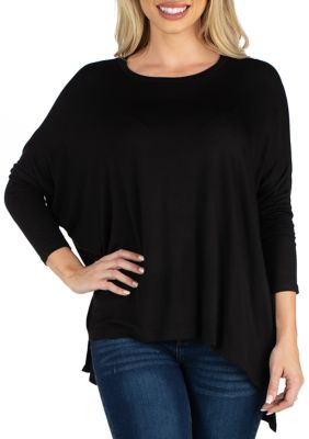 24seven Comfort Apparel Women's Loose Fit Dolman Sleeve Tunic Top, Black, Small