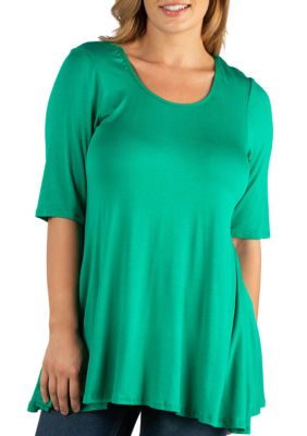 24seven Comfort Apparel Women's Plus Size Elbow Sleeve Tunic Top, Green