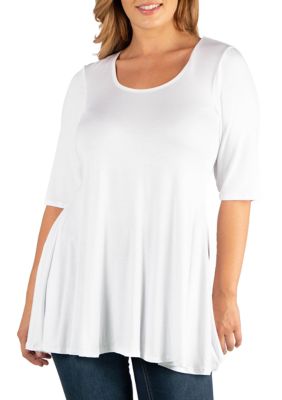 24seven Comfort Apparel Women's Plus Size Elbow Sleeve Tunic Top, White, 1X