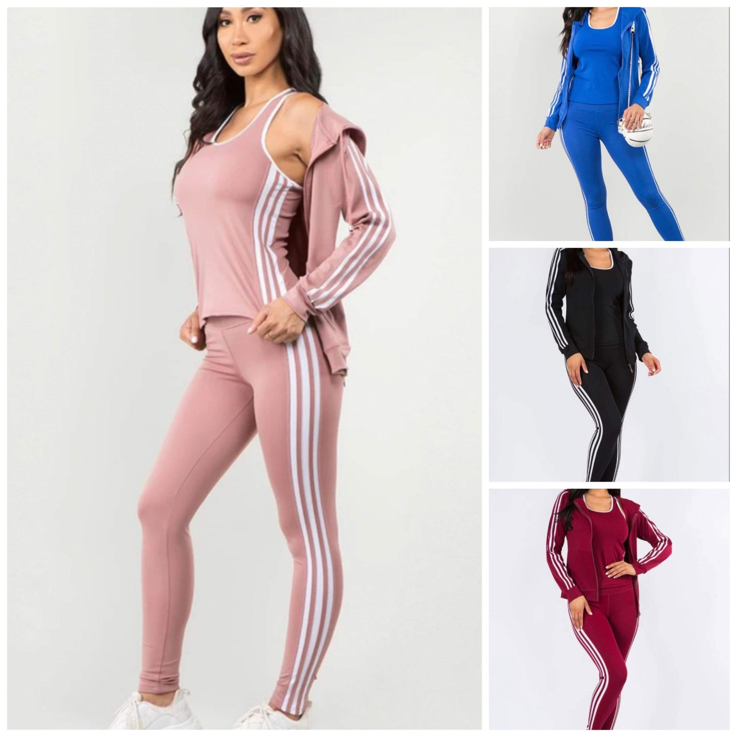 3 Piece Striped Activewear Set