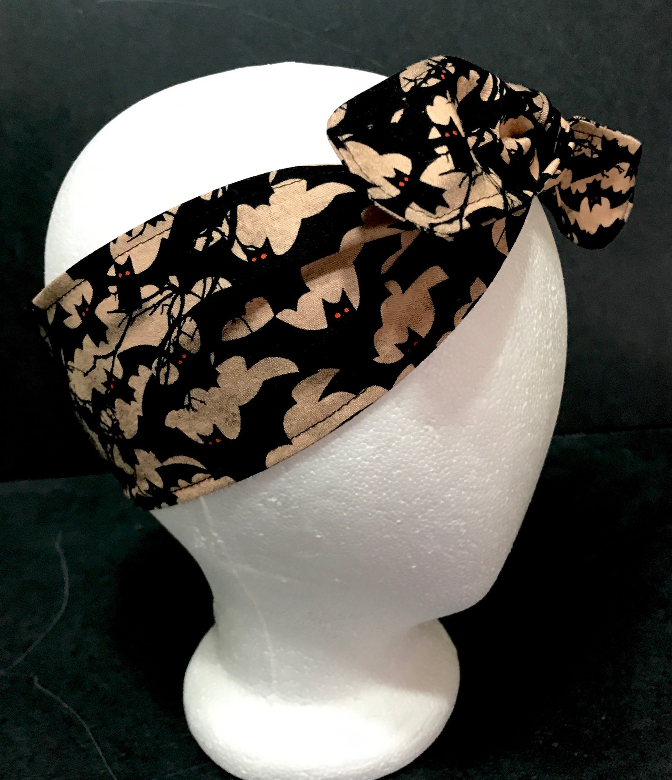 3" Wide Bats Headband, Hair Wrap, Top Knot, Tie, Pin Up Style, Retro, Rockabilly, Scarf, Bandana, Halloween, Flying Bats