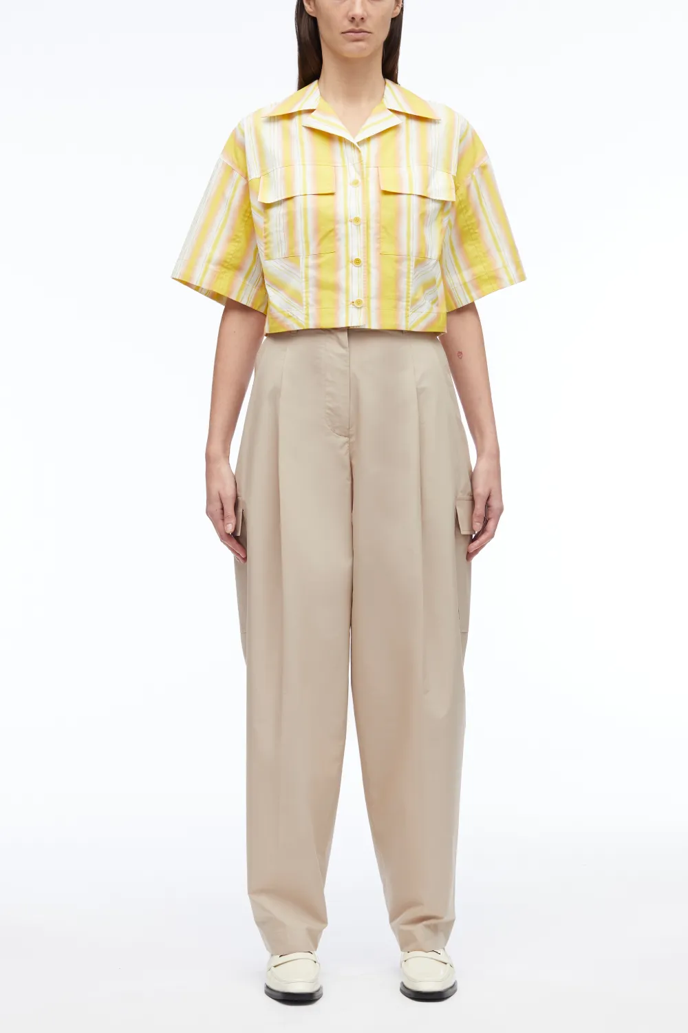 3.1 Phillip Lim Painted Stripe Cropped Shirt Yellow Size 0