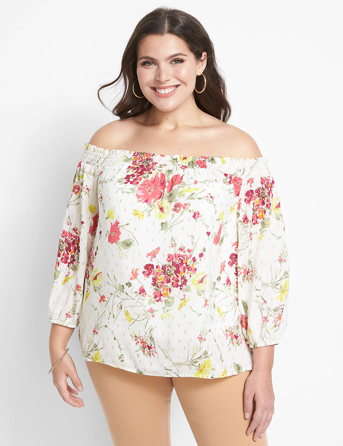 3/4-Sleeve Off-The-Shoulder Top