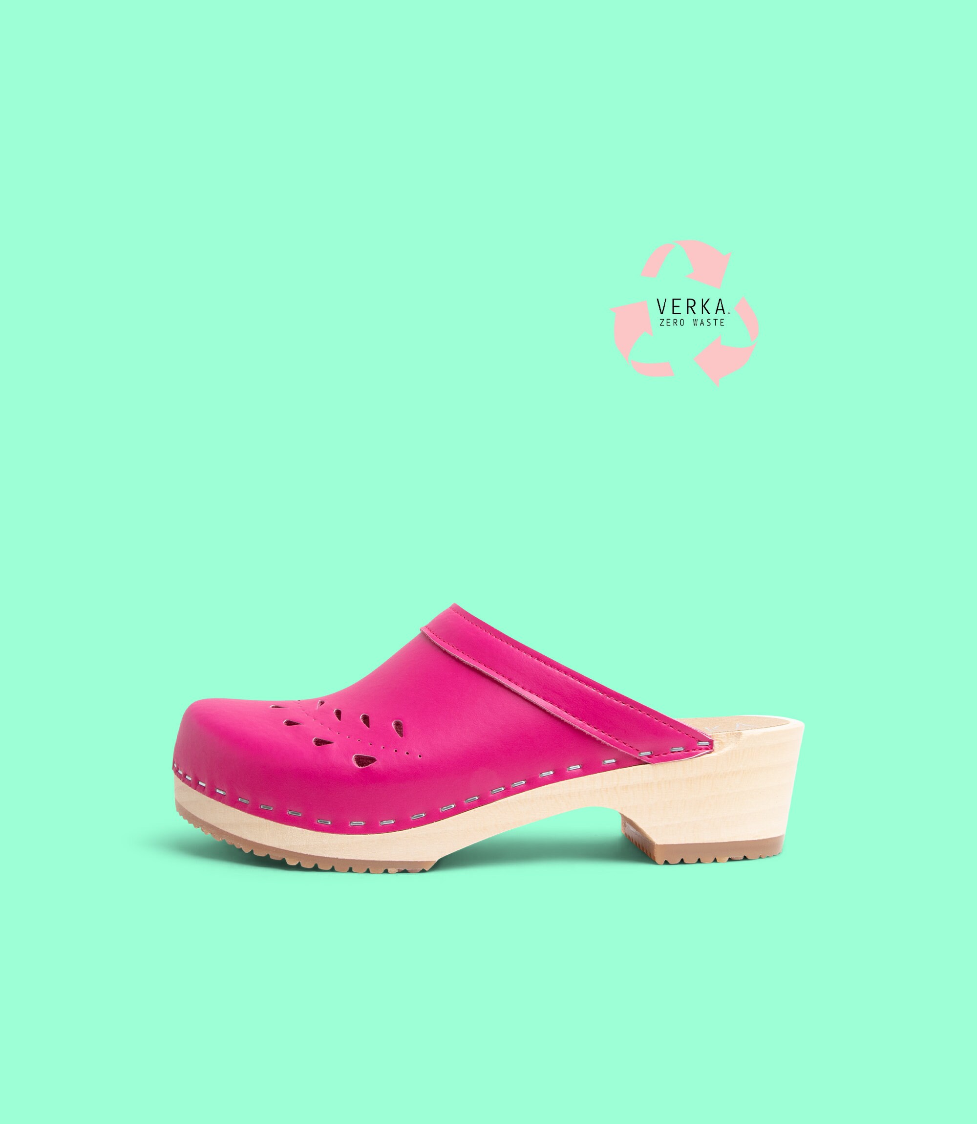 40% Off Verka Zero Waste | Swedish Wooden Clogs For Women Blomma Low Heel Shoes Leather Cerise