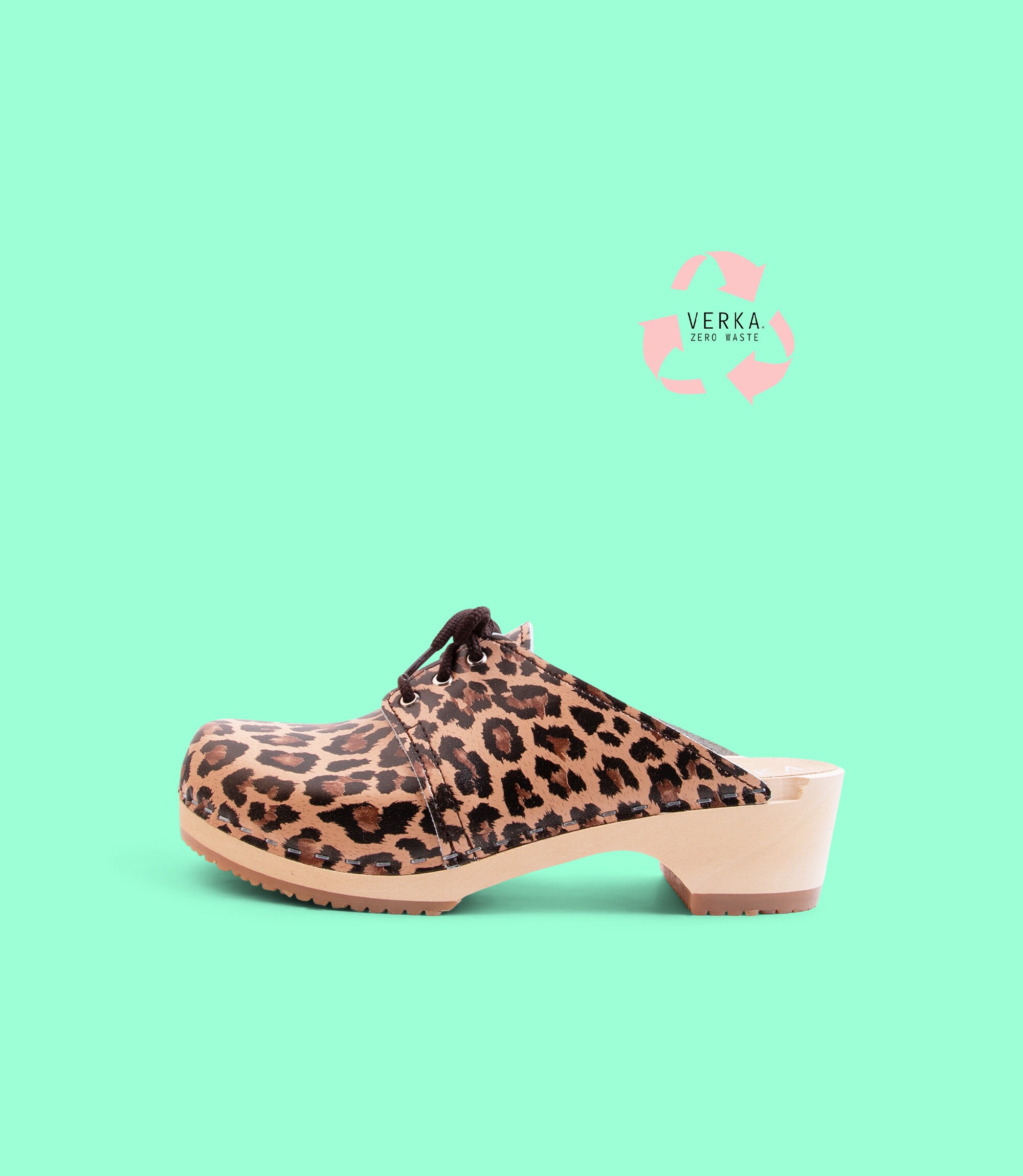 40% Off Verka Zero Waste | Swedish Wooden Clogs For Women Rosett Low Heel Shoes Leather Leopard