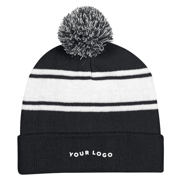 48 Custom Two-Tone Knit Pom Beanie with Cuff