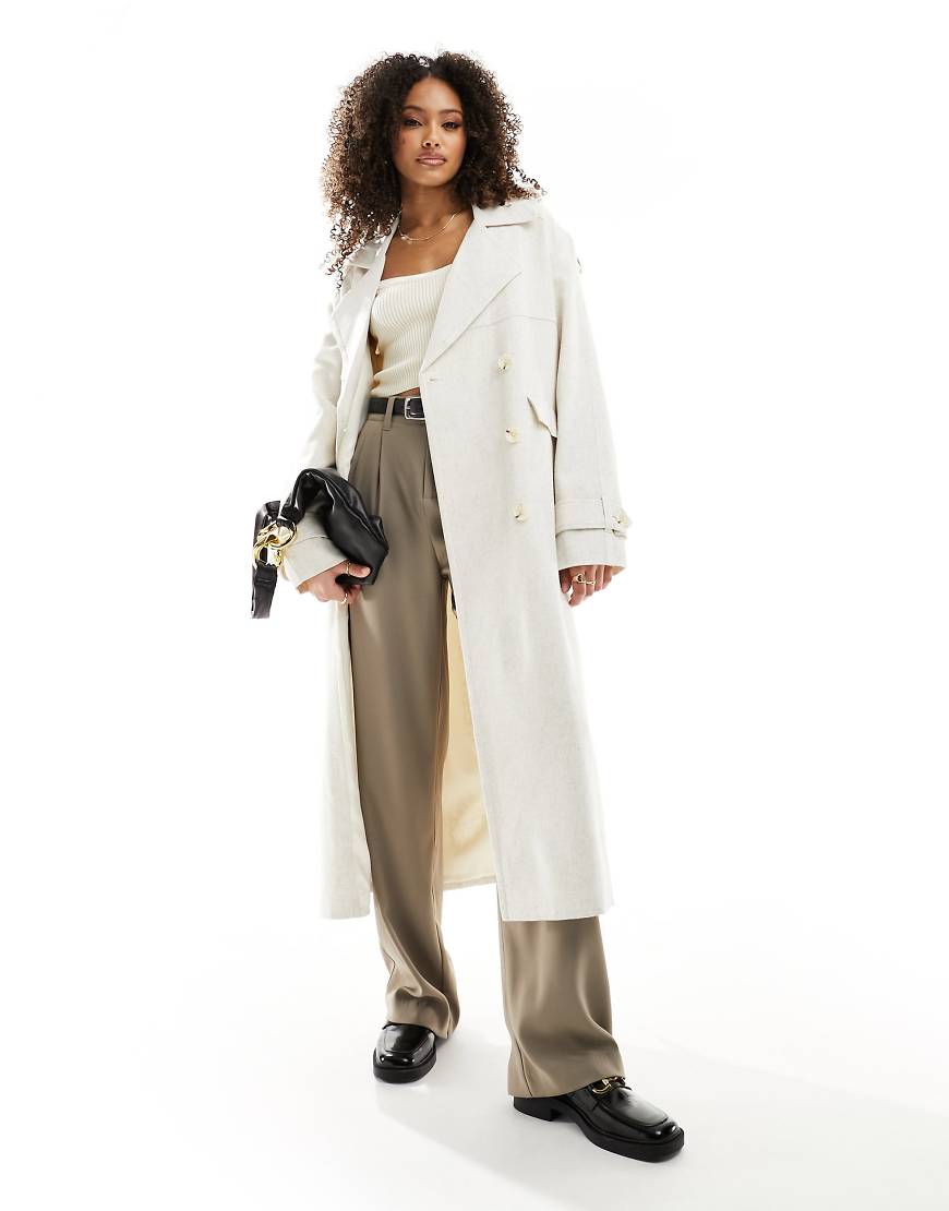 4th & Reckless linen mix double breasted trench coat in cream-White