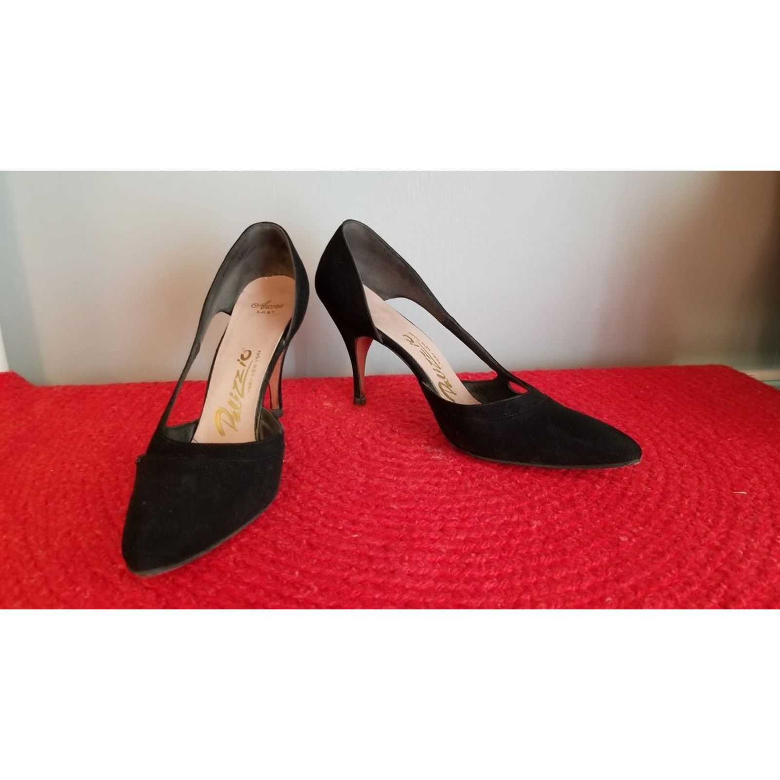 50S Vintage Palizzio Stilettos Shoes In Black Suede - 6.5, Women's