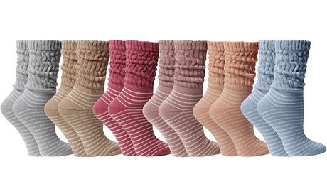 6 Pairs of Womens Slouch Socks Scrunchie Boot Sock Colorful 6 Pack 9 - 11 6 Pairs Striped Neutral