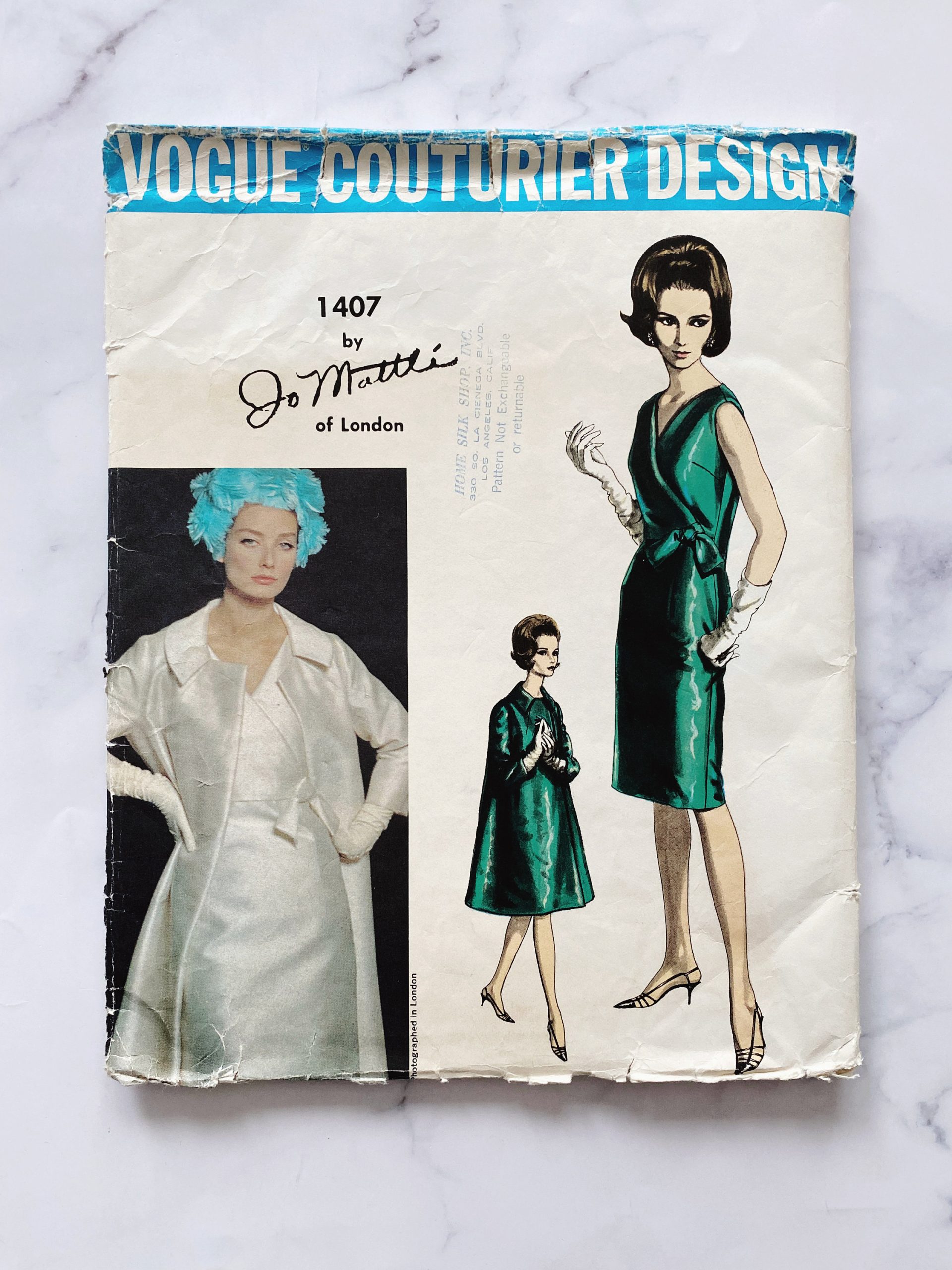 60S Vogue Couturier Design 1407. 36 Bust Uncut Ff. Jo Mattli Faux Wrap Dress Mod Retro Wide Loose Swing Coat. 1960S Vintage Sewing Pattern