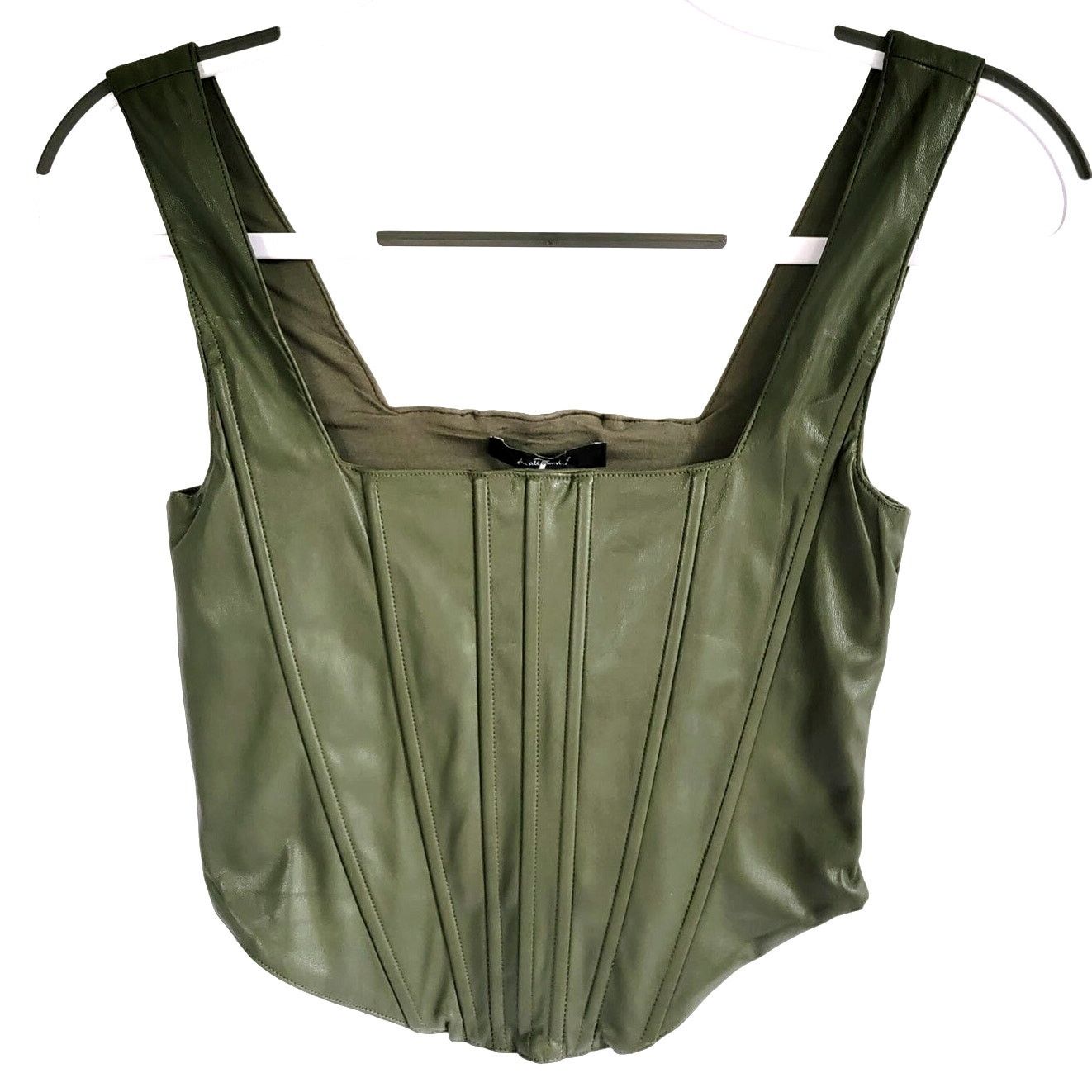 7 For All Mankind 7Fam Olive Green Faux Leather Corset Womens Top Size Xs